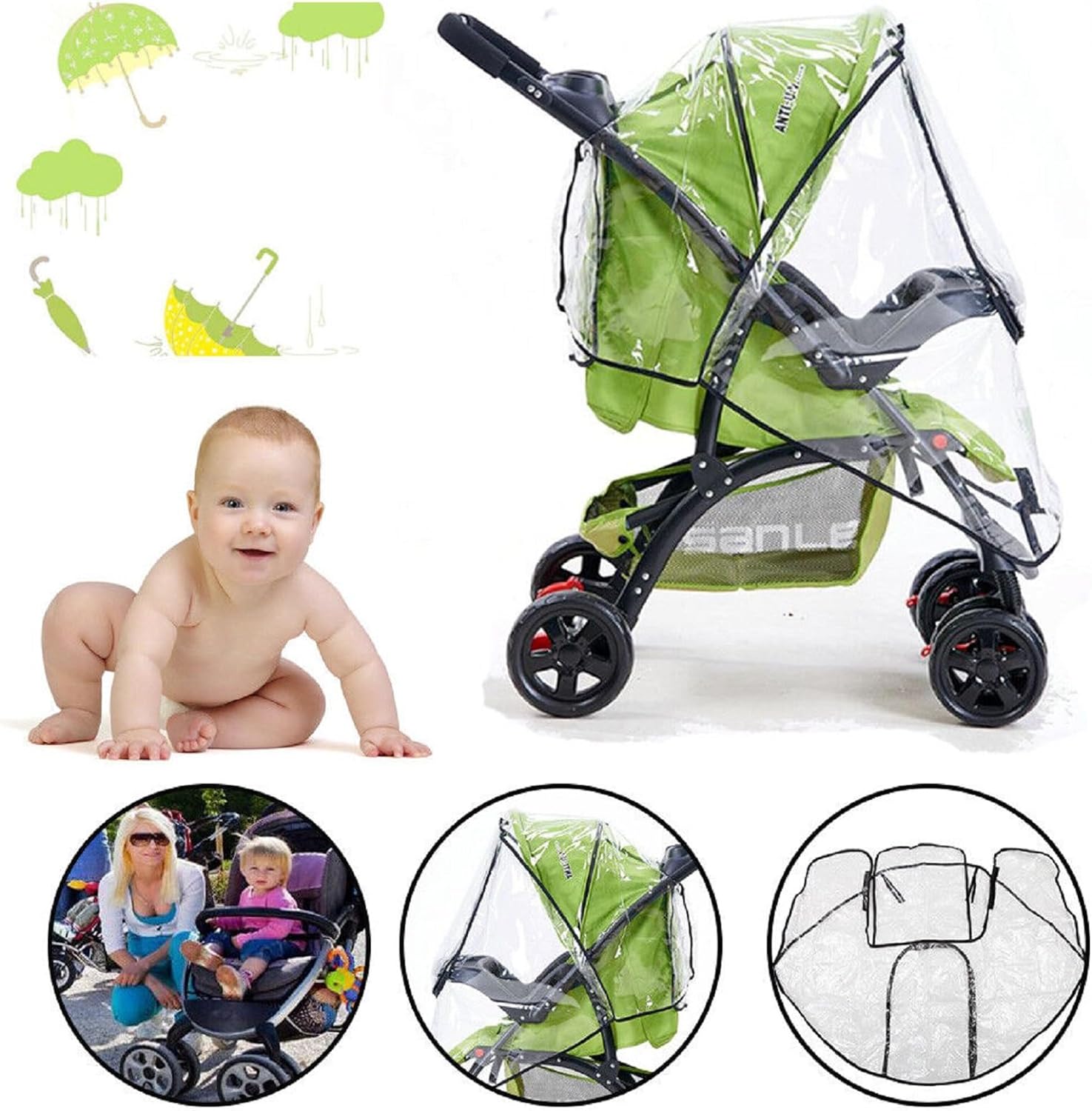 Stroller Rain Cover - Kinderwagen Regenhoes, Universeel Reizen Weer Schild